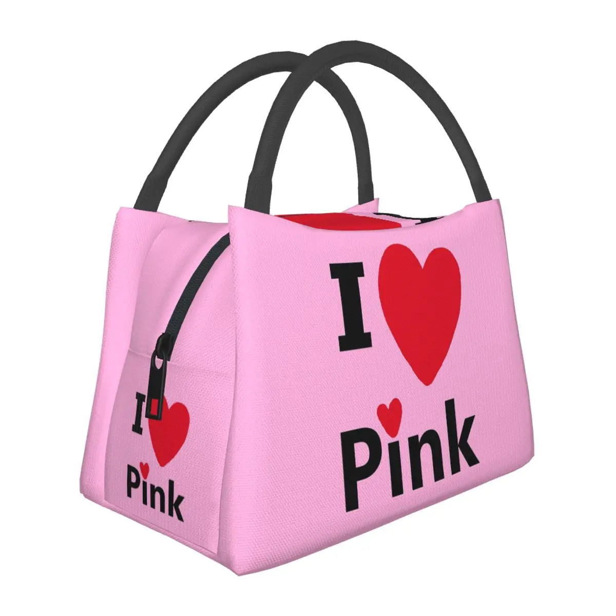 I Love Pink Lunch Bags Insulated Bento Box Resuable Lunch Tote Picnic Bags Cooler Thermal Bag for Woman Student Travel