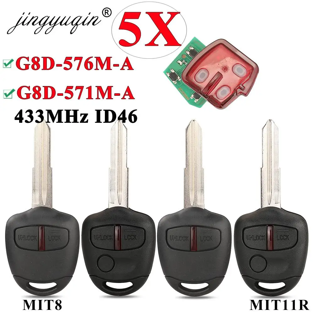 

jingyuqin 5pcs 2/3Buttons Remote key For Mitsubishi 433Mhz Chip ID46 For Mitsubishi L200 Shogun Pajero Triton Key Fob MIT11 MIT8