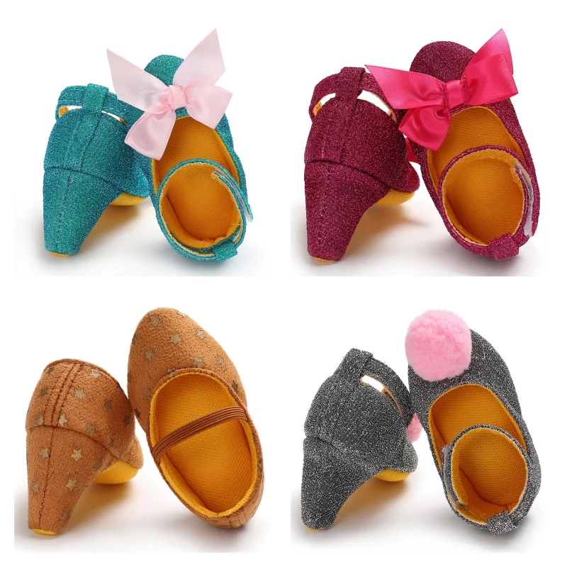 

Princess Bow High Heels Baby Shoes for Girls Spring Autumn Fashion Suitable for Newborn to 18 Months Old