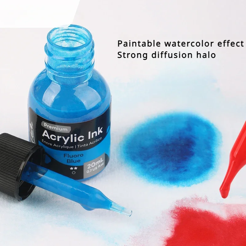 Imagem -04 - Recarga de Tinta Acrílica Líquida Impermeável Pintura Fluida Alto Brilho Grafite Desenhado à Mão Conjunto de Tinta Aquarela Cores 12 Cores 20ml