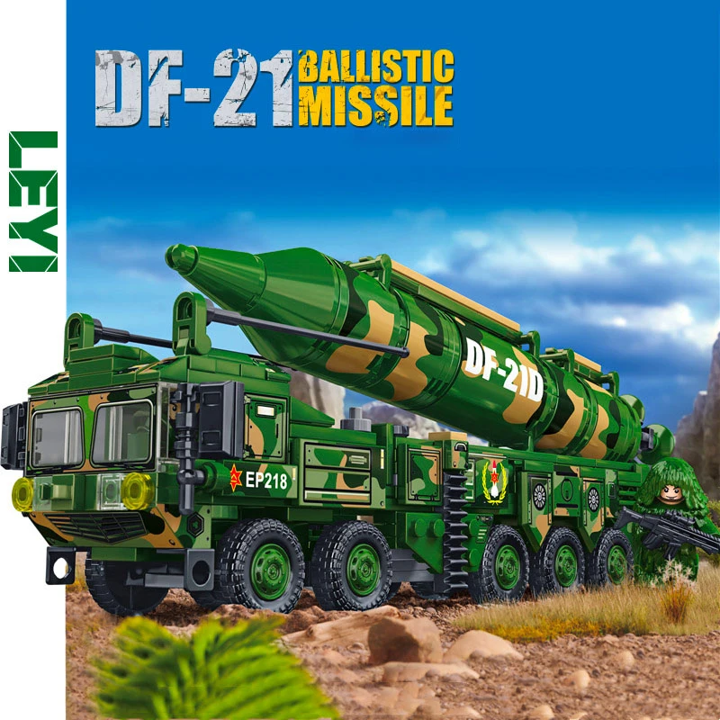 2025 New Dongfeng 21 Missile Armored Vehicle Man Zai Tank Small Particle Building Blocks Boy Assembly Toy Gift