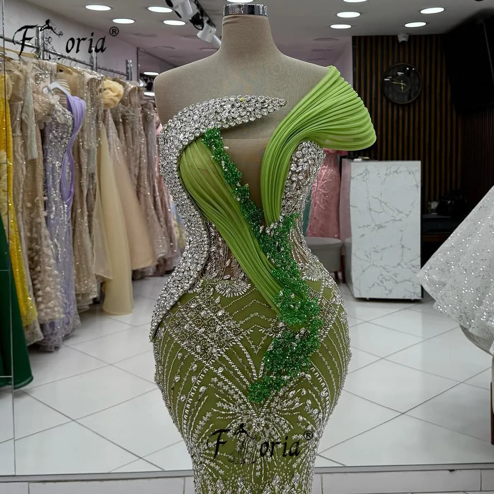 Nuevo vestido de fiesta elegante con cuentas verdes, cristales brillantes, vestido de noche Formal, batas de cóctel personalizadas, longues soirées élégantes 2025