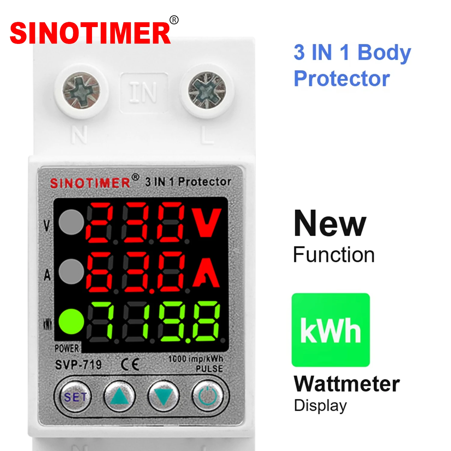 220V 230VAC 63A Adjustable Over Under Voltage Surge Protector Relay Over Current Limit Watt KWH Energy Meter Power Consumption