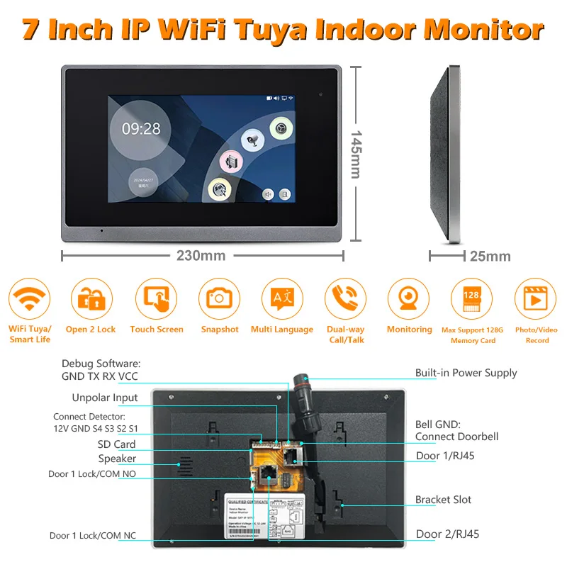 IP HD Video Door Phone para Villa, conectando-se com o telefone móvel, Wi-Fi, Cat5, Cat6 Cable, 7in, do fabricante