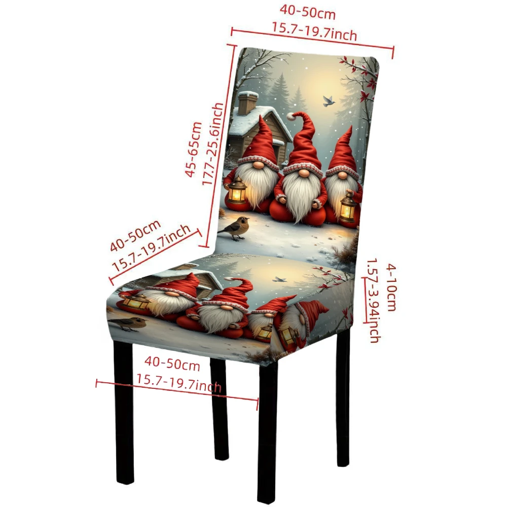 LANMOLIFE 4/6PCS Dining Chair Covers Christmas Gnome Cartoon Design Removable Spandex Dining Chair Covers For Hotel Banquets