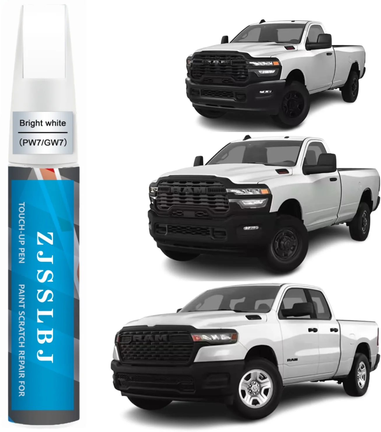 Car Touch Up Paint(Bright White(PW7/GW7)) for Dodge Ram, Car Paint Scratch Repair Kit, Quick & Easy Solution to Repair, 2 in 1 S