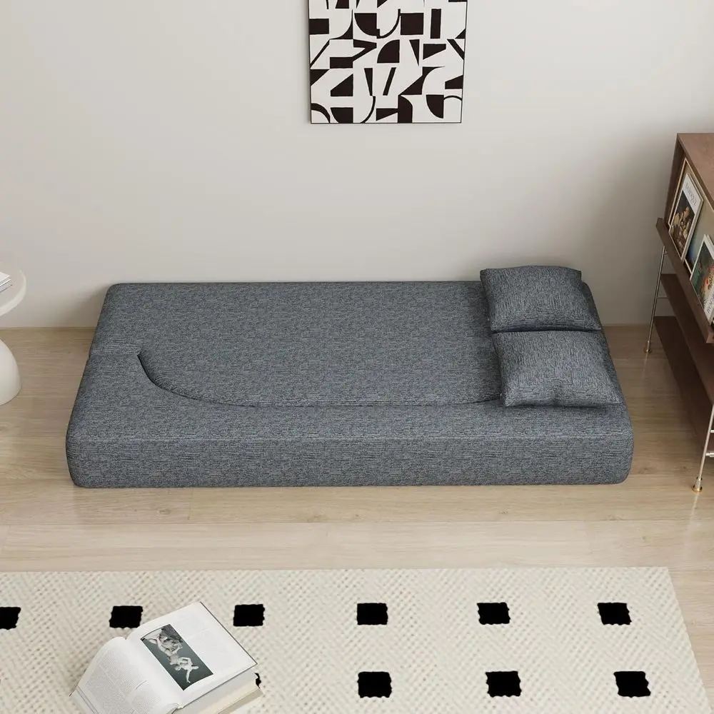olding Soa Bed, Convertible uton Sleeper Bed, 2-in-1 oldable loor Mattrwith 2 Pillows, Breathable High-Density oam Lazy Couch, T