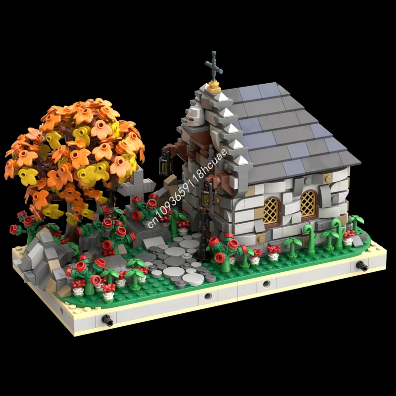 1281 Uds. MOC cementerio pequeño Medieval con túmulo Castillo bloques de construcción regalo de Navidad decoración del hogar DIY perfecto para Interior