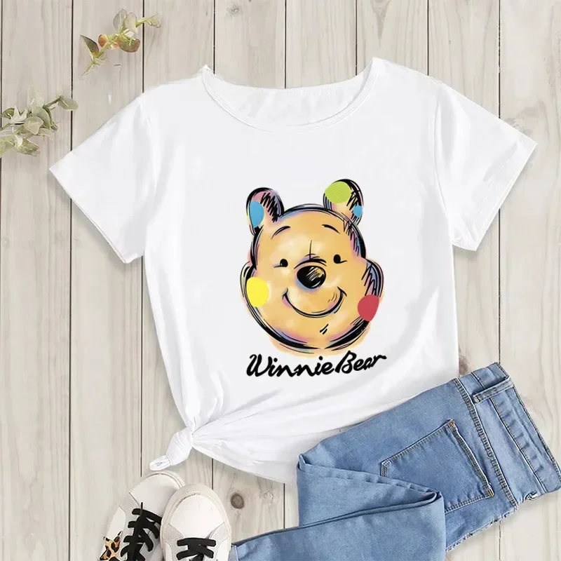 Dámská kreslený winnie medvěd bavlna móda trička děvče grafické tričko potištěné winnie  pooh ležérní  tričko krátký rukávy nejvyšší