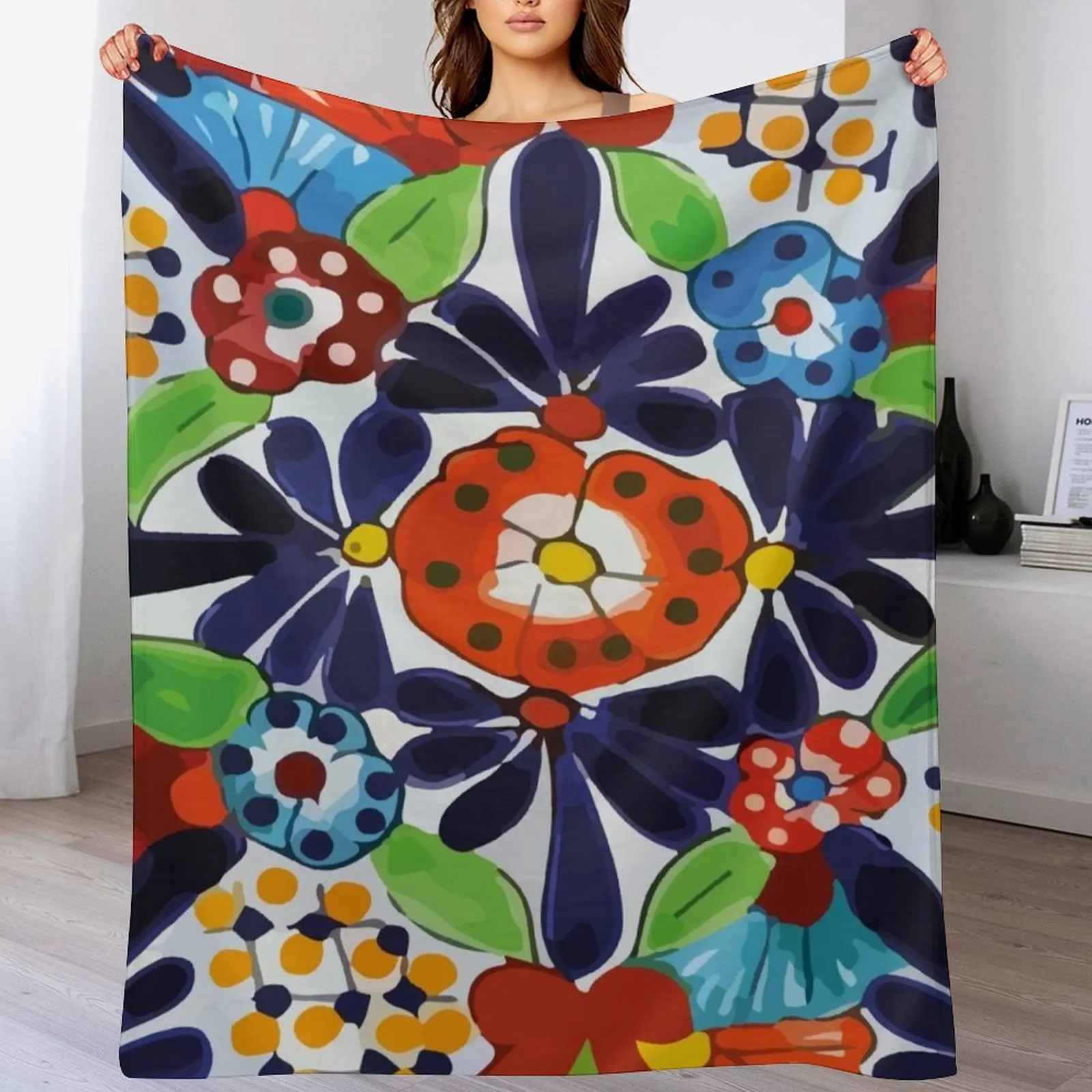 

Colorful maximalist Puebla talavera pottery ornamental mexican azulejo tile Throw Blanket