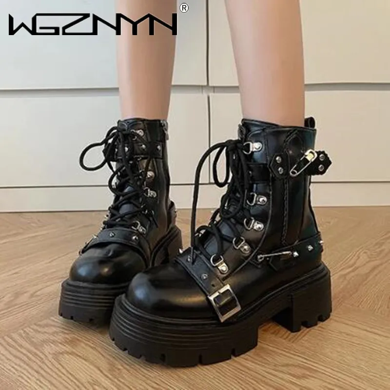 

Women Flats Platform Chelsea Boots 2024 Winter New Ankle Boots Goth Shoes Designer Casual Lace Up Gladiator Motorcycle Botas