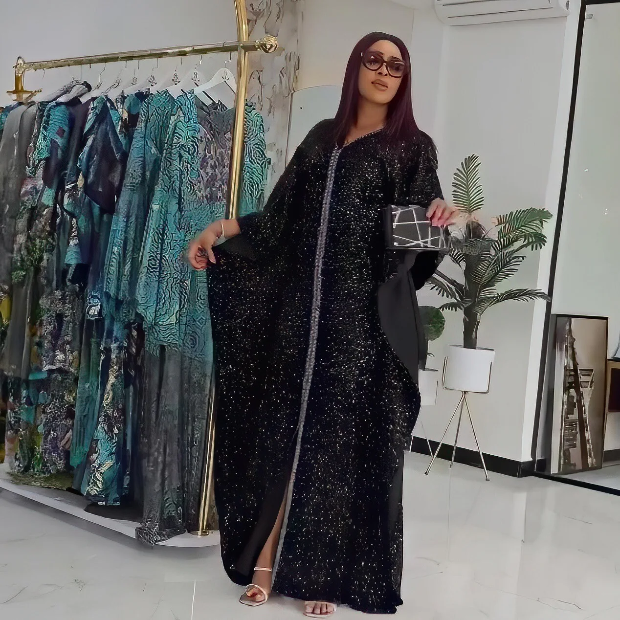

Sequin African Boubou Robe Loose Ankara Dashiki Women Dress Dubai Abaya Evening Party Gown Traditional Africa Islamic Clothing