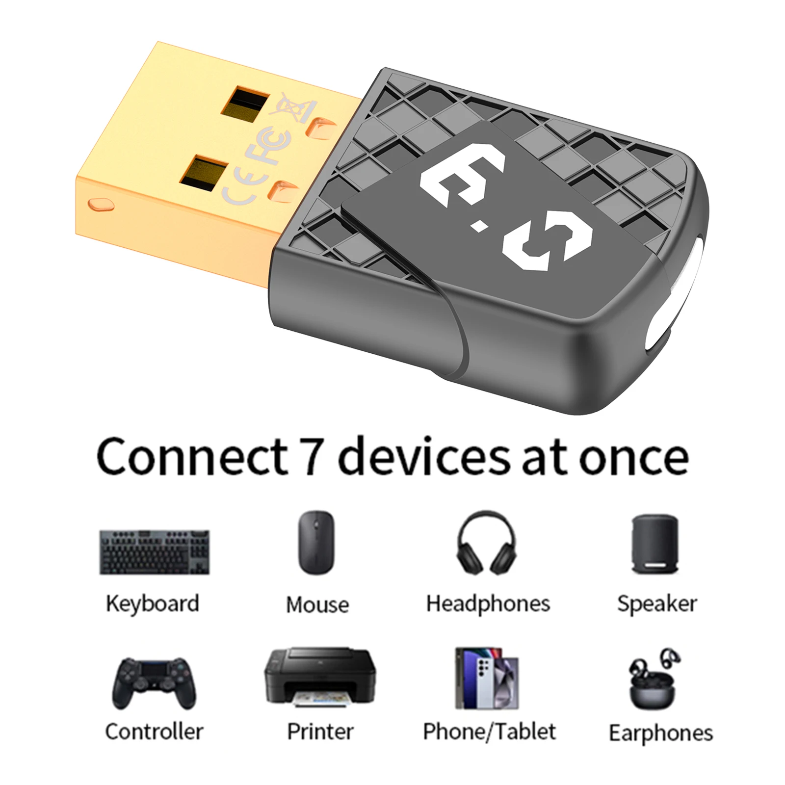 

Bluetooth-compatible 6.0 USB Wireless Audio Adapter Receiver Transmitter for Headset Speaker Keyboard Mouse Printer