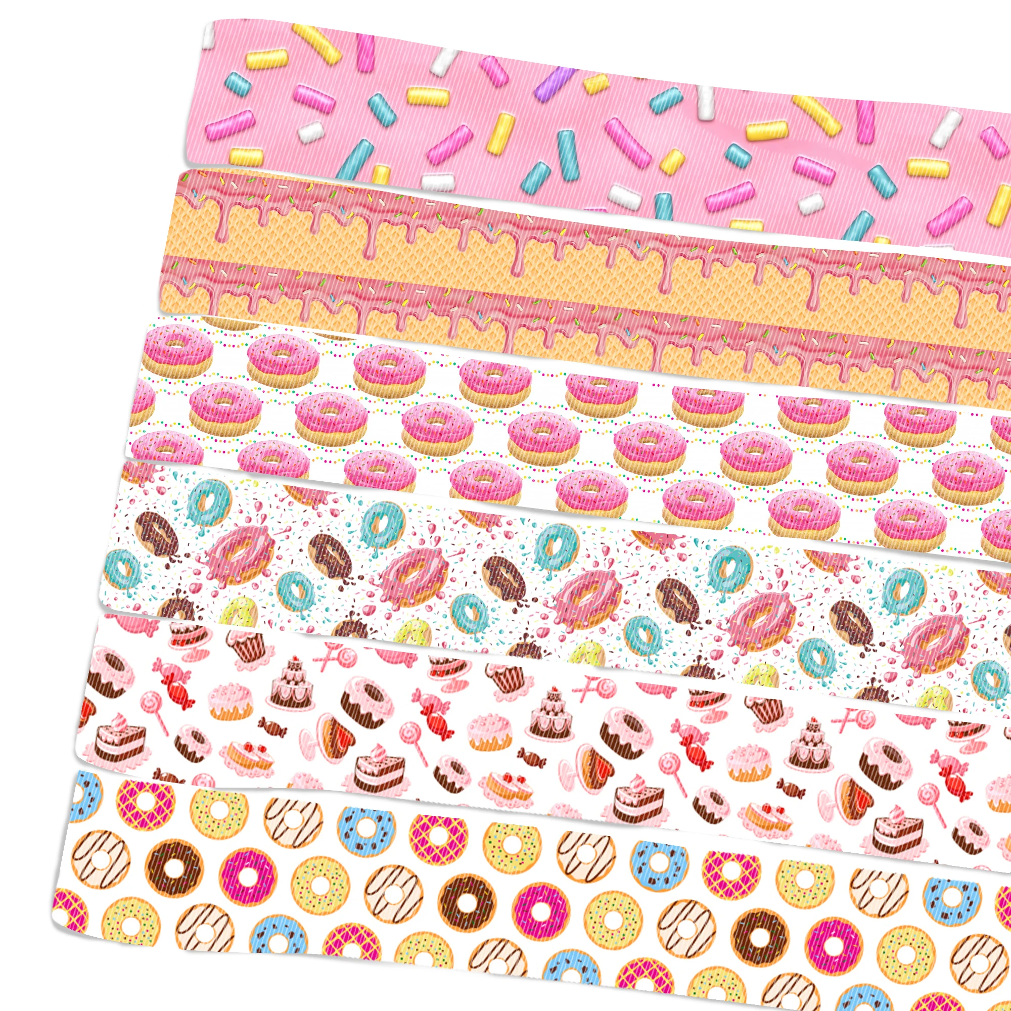 5Yard 22MM 25MM 38MM Candy Donuts Sprinkle Waffles Printed Grosgrain Ribbon Roll For Hairbows DIY Craft Supplies