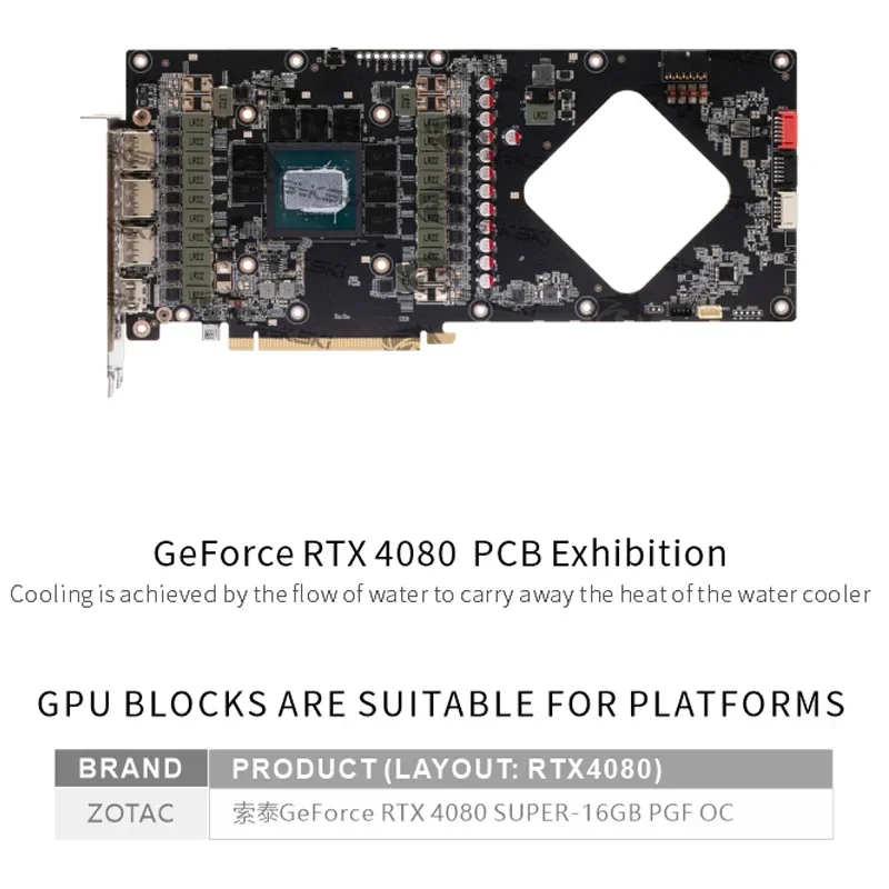 

Блок графического процессора Bykski N-ST4080SPGF-X для видеокарты Zotac GeForce RTX 4080 SUPER-16 ГБ PGF OC с водяным охлаждением/полная крышка/медный радиатор