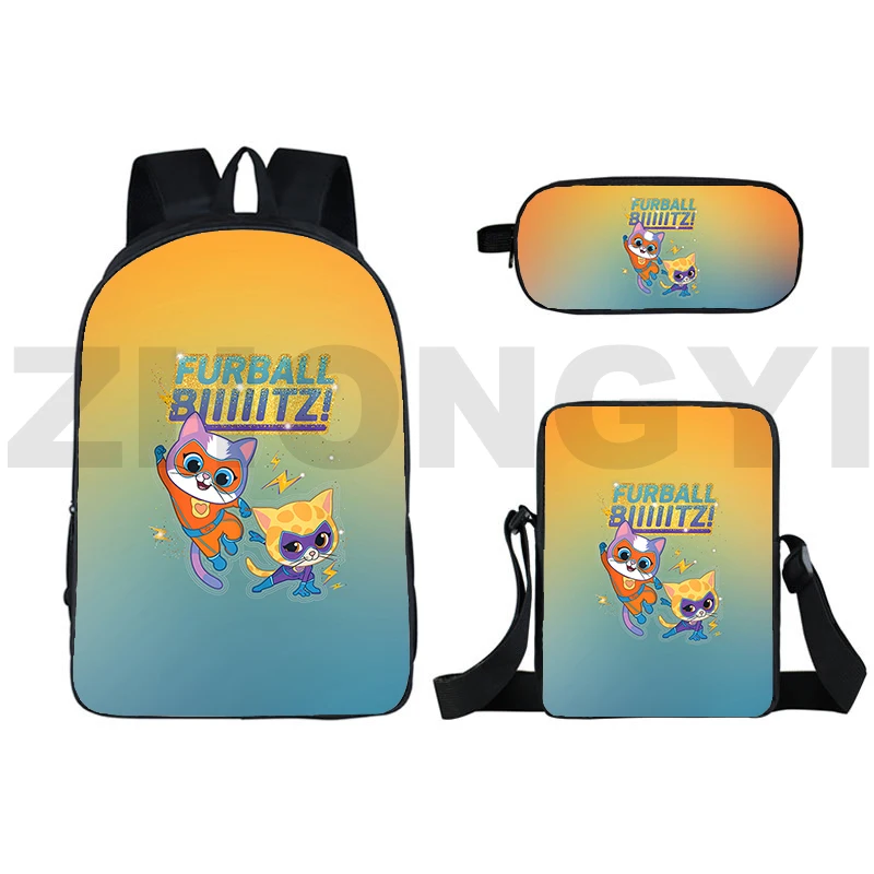 3D Cartoon Printing SuperKitties Backpack Zipper Canvas Travel Bag 3 in 1 Boys Outdoor Sport School Bags SuperKitties Bookbag