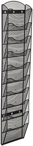Wall Mount Literature Rack, File Folder Organizer, 10 Dividable Pockets (Black Steel Mesh)