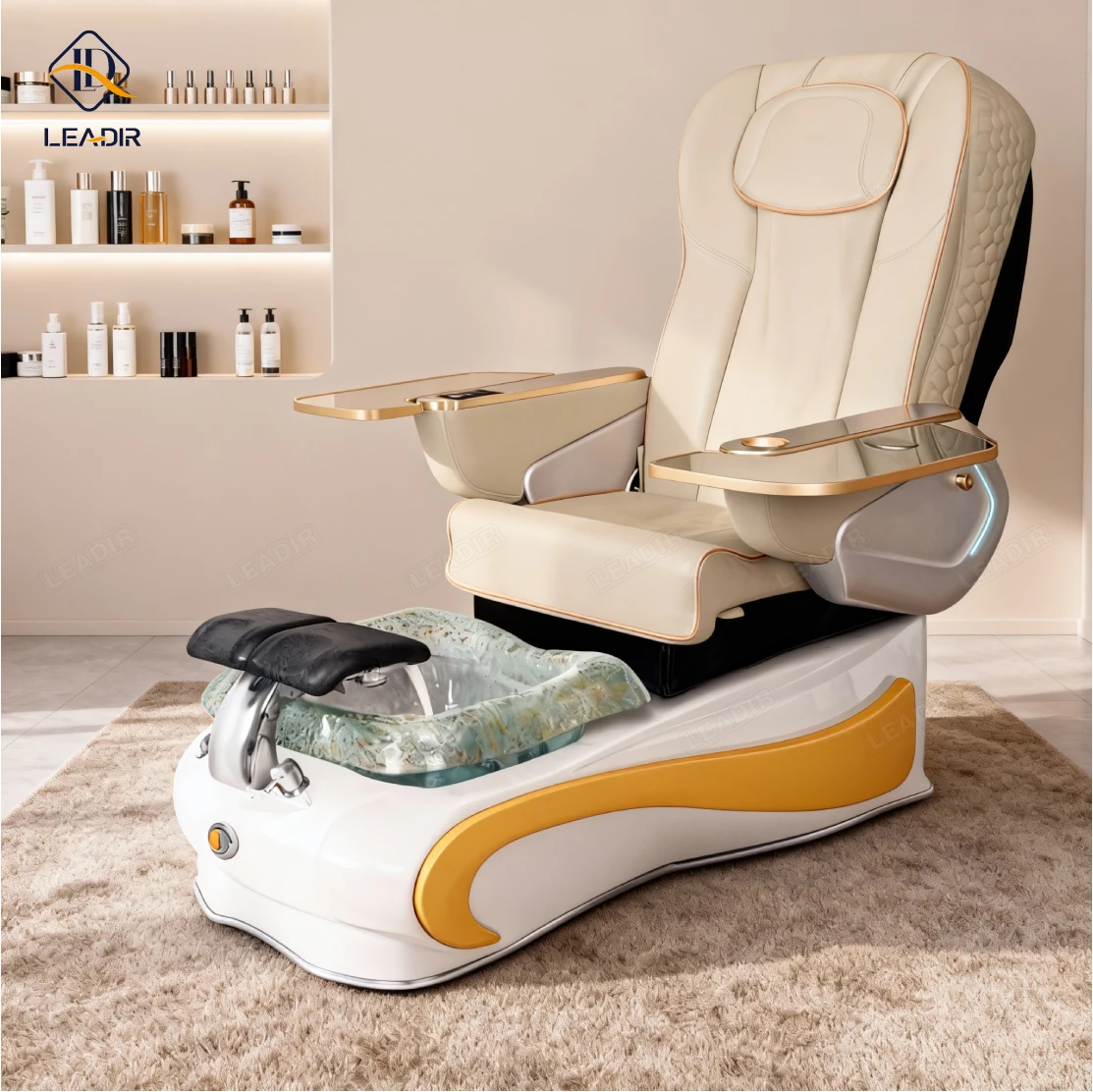 

Nail Salon Furniture Modern Pu Leather Foot Spa Massage Chair Silver Manicure Pedicure Chair