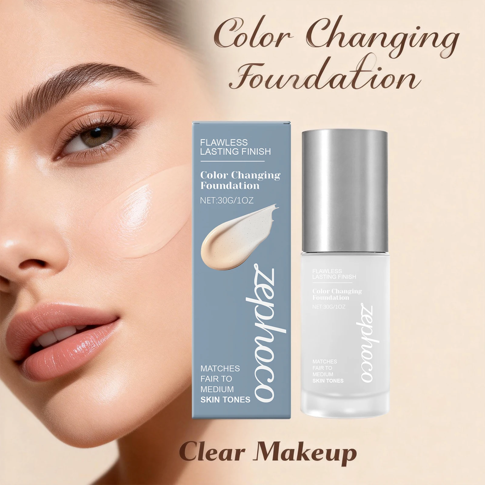 Color Changing Foundation Full Coverage Brightens Concealer Hide Pores and Fine Lines Lightweight Brightening Face Cosmetics