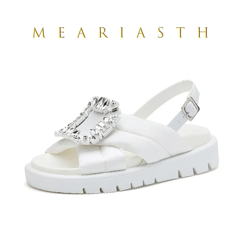 

Beach Summer Open Toe Flats Thick Bottom Sandals Square Crystal Slingback Women Shoes Fashion Ankle Strap Zapatos Mujer