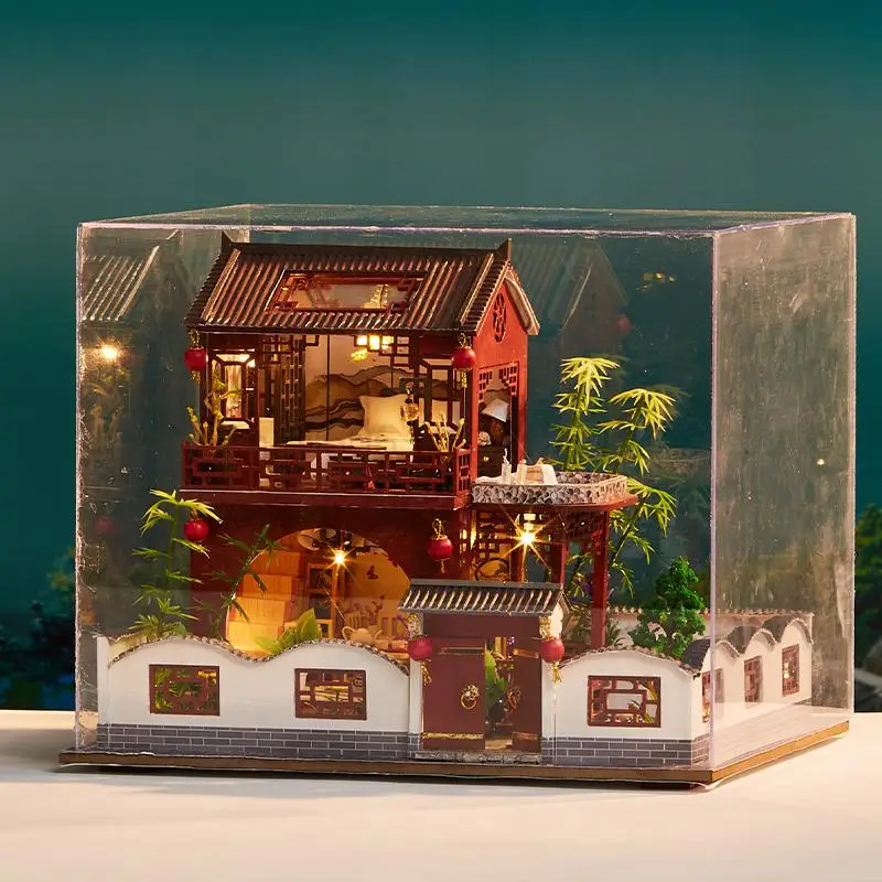 Diy Wooden Doll House Miniature Building Kit Chinese Ancient Loft Furniture Led Lights Dollhouse Toys For Children Birthday Gift