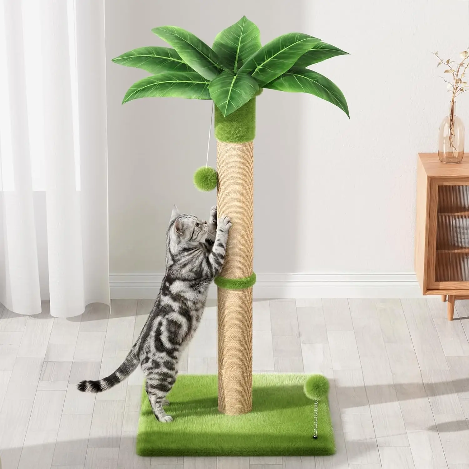 

Cat Scratching Post 34'' Tall, Durable Cat Scratch Tree Tower for Indoor Kitty with Extra Wide 15.8" Stable Base & 2 Toy