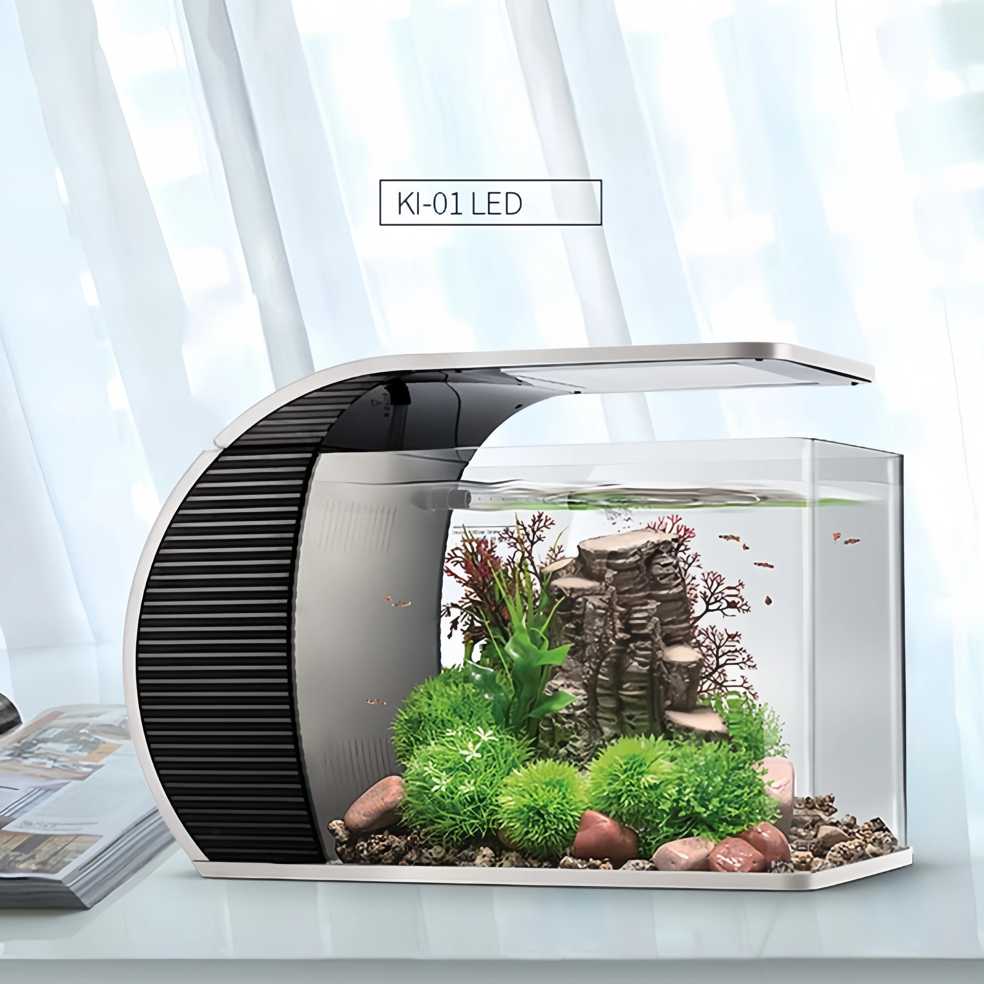 Aquarium Fish Tank 5 Gallon LED Glass Mini Aquarium Ultra Silent Home Desk Box