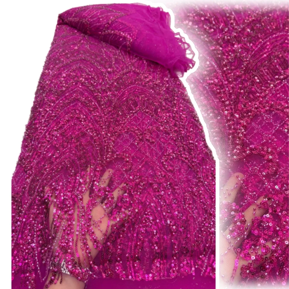 

Royal Royal Blue Beaded Sequins Lace Fabric 2026 High Quality African Lace For Nigerian Women Wedding Party Dress Sewing 2716