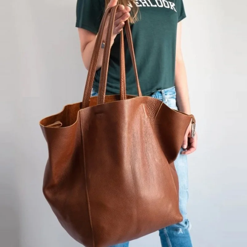 Soft PU leather handbags for women large capacity Shopping shoulder tote bags elegant purse brown crossbody bucket bags wallet