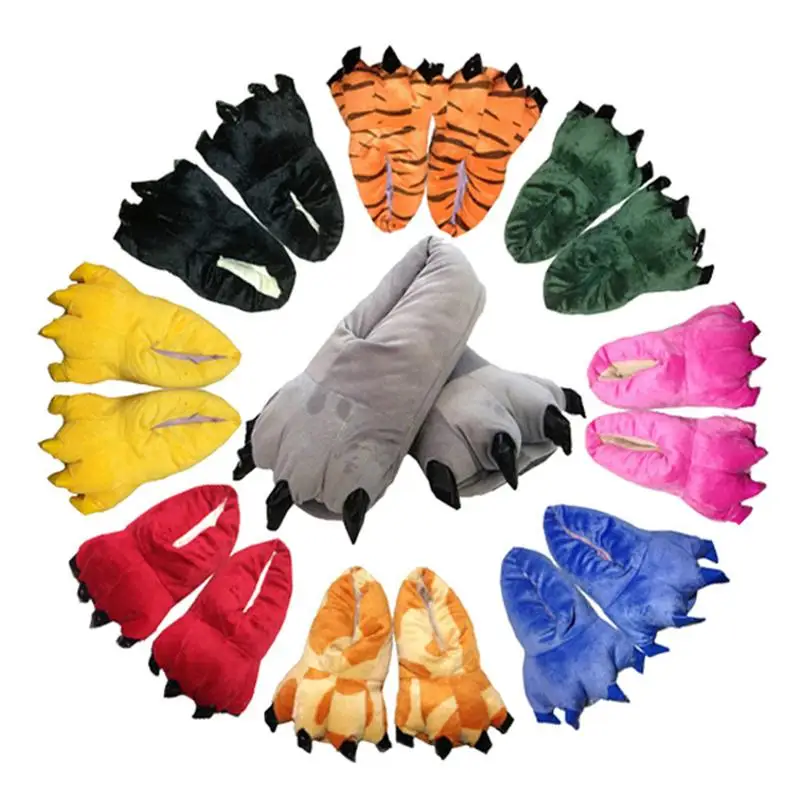 Winter Warm Soft Indoor Plush Slippers Women Men Funny Dinosaur Claw Paw Christmas Home Shoes Random Lining - view 2
