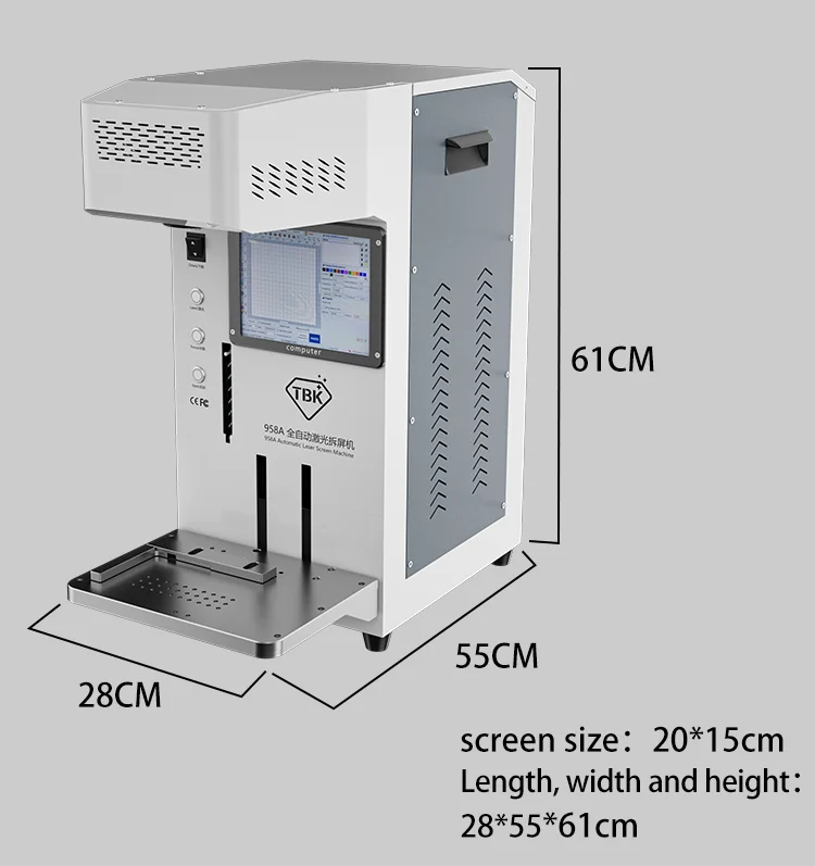 TBK958A Wide Voltage Laser Machine, 6W Automatic Fiber Laser Machine Back Glass Engraving, Cutting Machine, LCD Repair for Phone