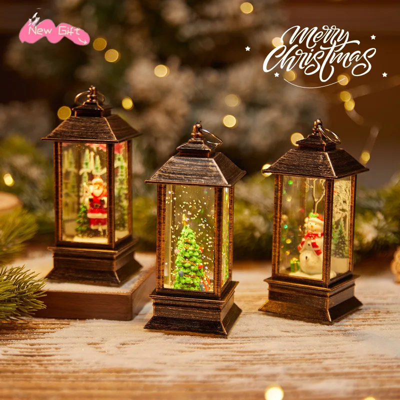 Christmas Santa Lantern Wind Lights Candle Table Lamp Decoration for Home 2024Xmas Ornaments Gifts New Year 2025