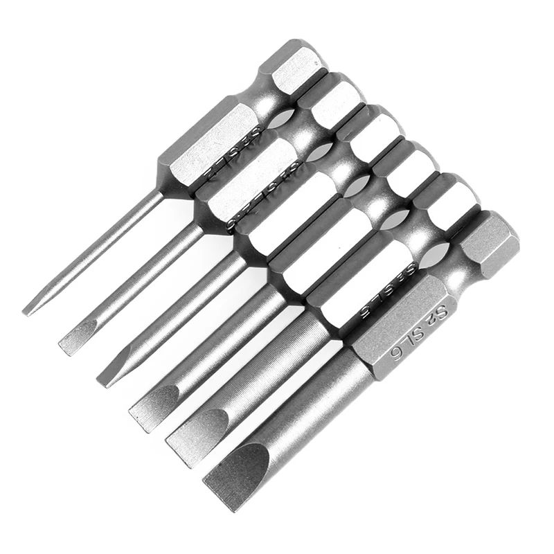 6Pcs/Set 50mm 2.0-6.0mm Flat for Head Slotted Tip Screwdrivers Bits Drop Shipping