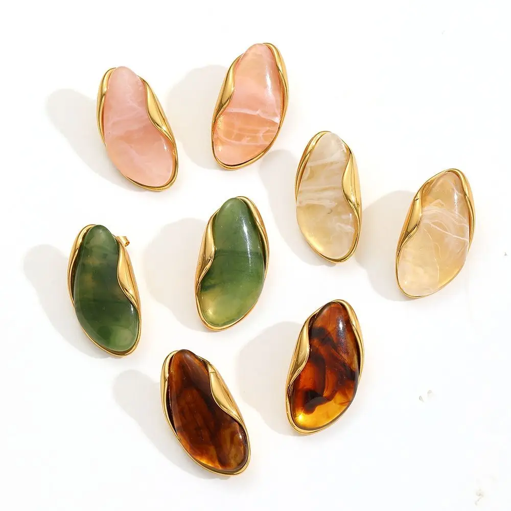 Stainless Steel Resin Amber Earrings Lightweight Hypoallergenic Acrylic Teardrop Earrings Translucent Chunky Hoop Earrings Gifts