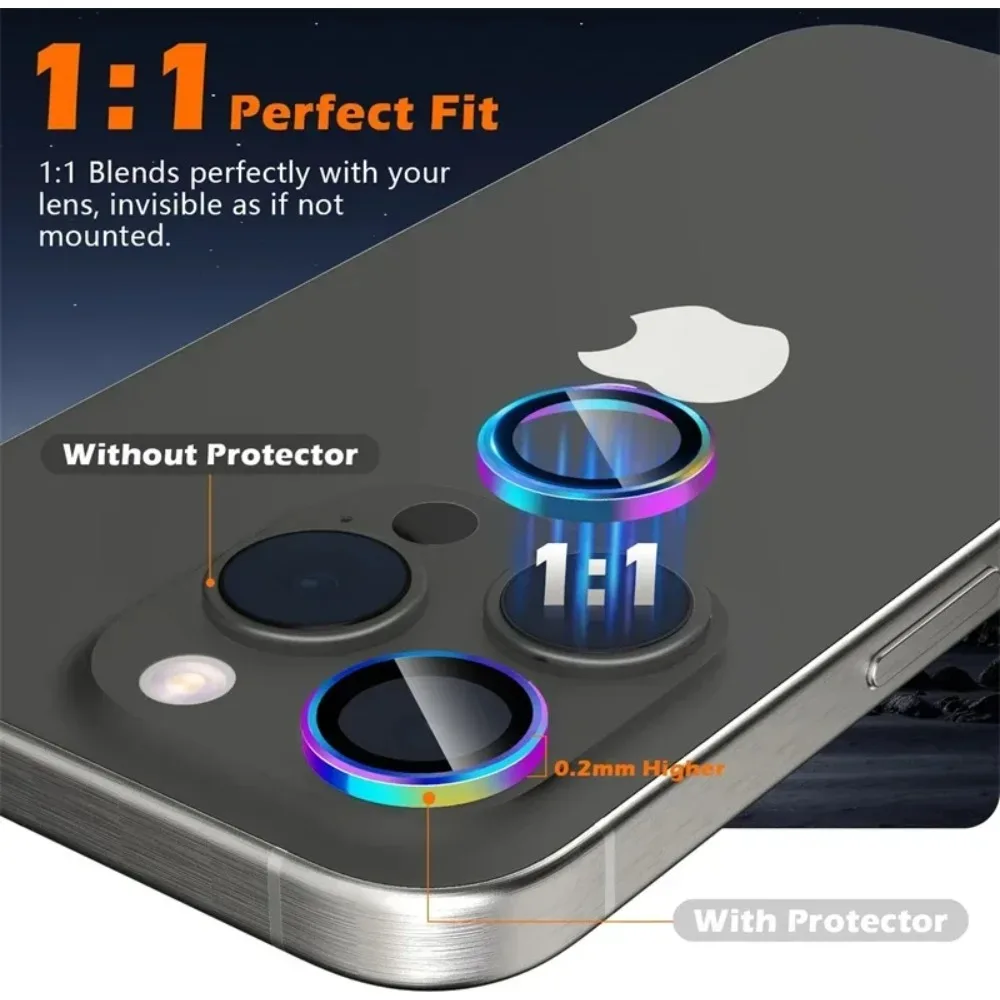 1Set Glitter HD Metal Ring Tempered Glass Camera Lens Protect Film For IPhone 17Air 16 15 14Plus 13 12 ProMax Anti-scratch Cover