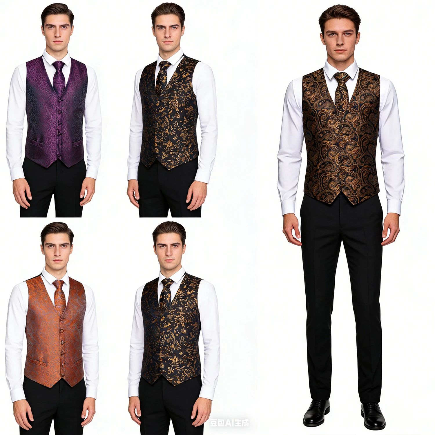 

Men's Paisley Floral Vest Set – Includes Matching Tie & Cufflinks for Weddings, Proms and Formal Events