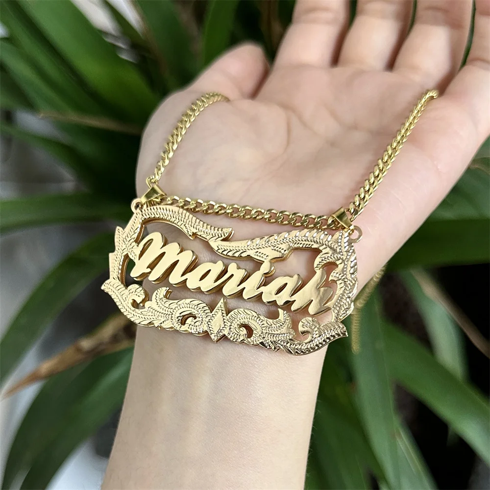 

Customized 3D Double Layer Nameplate Customized Name Necklace Stainless Steel 3D Name Necklace Hip Hop Jewelry Gifts