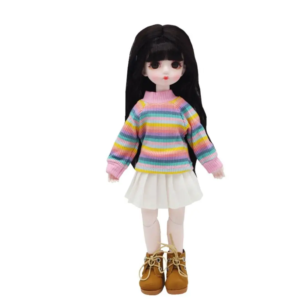 Striped 1/6 BJD Doll Clothes Hoodies Rainbow Fat Doll T-shirt Tops DIY Dress Up Back Pasting 30cm Doll Clothes Girl Gift