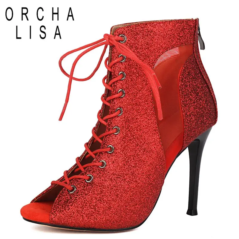 

ORCHA LISA 2025 Bling Женские ботильоны с открытым носком на шпильке 9,5 см на молнии со шнуровкой Разноцветные 43 44 45 46 Сексуальные вечерние летние ботильоны