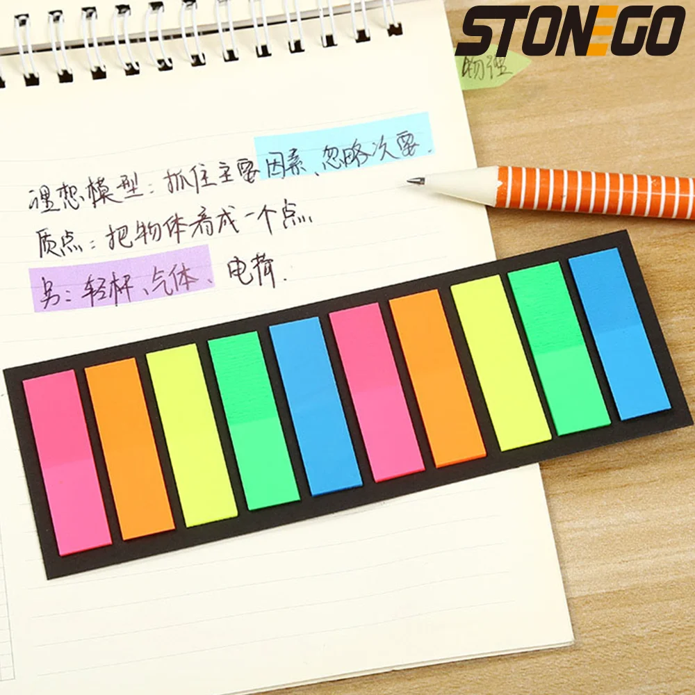 STONEGO 200 Sheets Fluorescence Self Adhesive Memo Pad Sticky Notes Bookmark Marker Memo Sticker Paper Student office Supplies