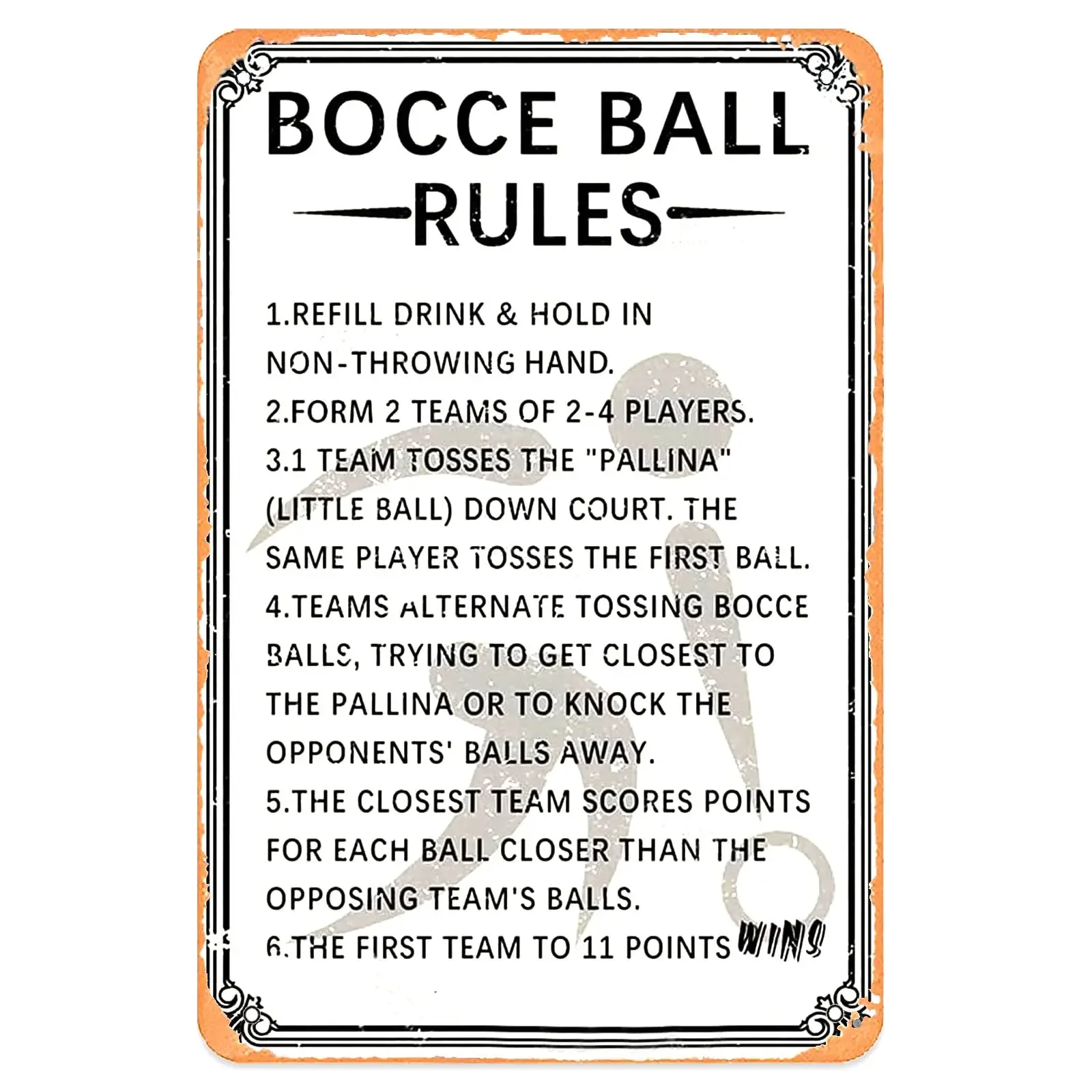 Bocce Ball Rules Vintage Metal Tin Sign,Scoring Rules Poster Wall Decor Door Hanging Plaque Bocce Ball Rules Rustic Decoration F