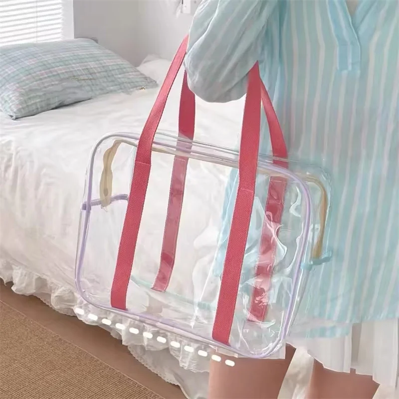 Large Capacity Transparent Cosmetic Bag Pvc Waterproof Beach Wash Bag Zipper Travel Handbag Shoulder Bag