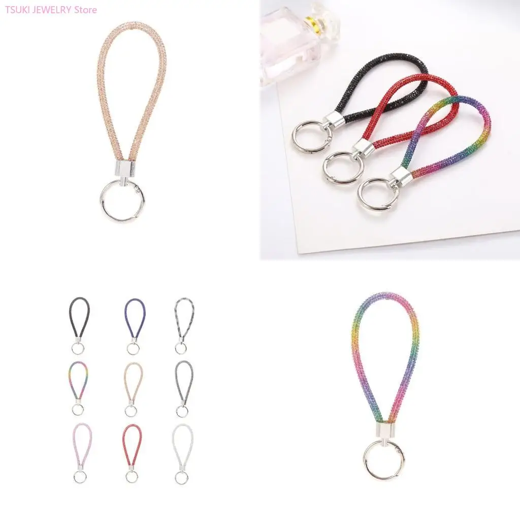 

62KE Glitter Keychain Wrist Straps Cord Bling Cellphone Lanyard Anti-lost Rope Car Keychain Wallet Decorations