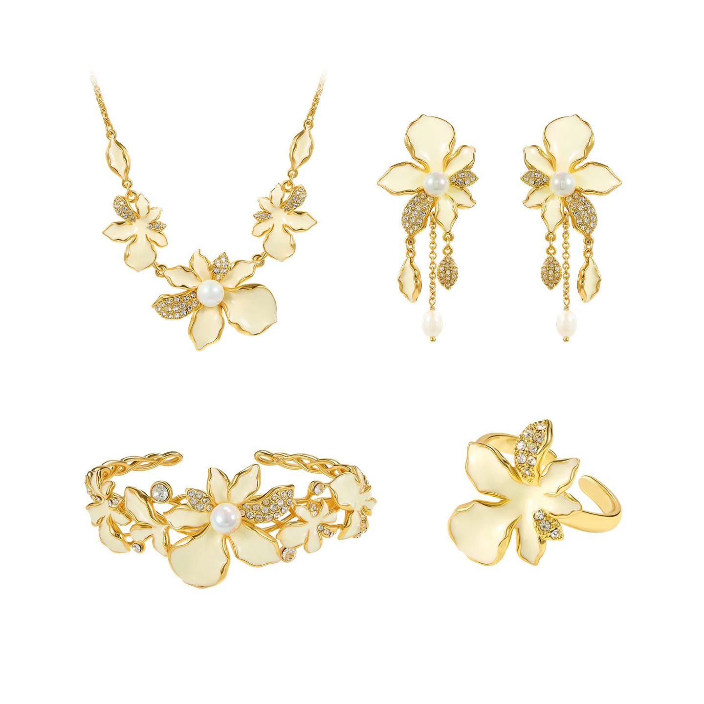 Juicy Grape White Magnolia Jewelry Set Necklace Earrings Bracelet Ring 2026 Elegance Collection Enamel Jewelry Gift for Girls