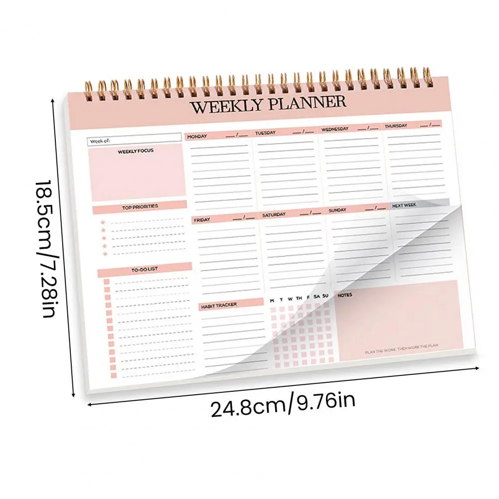 Бумажный блокнот, настольный органайзер, еженедельник со спиральным переплетом для школьной работы, 52 листа, список дел, тетрадь для работы