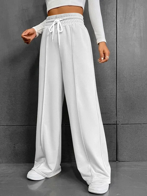 Wide Legs Pants for Women 2023 Autumn and Winter New Casual Comfortable Loose Drawstring Solid High Waist Trousers of Female