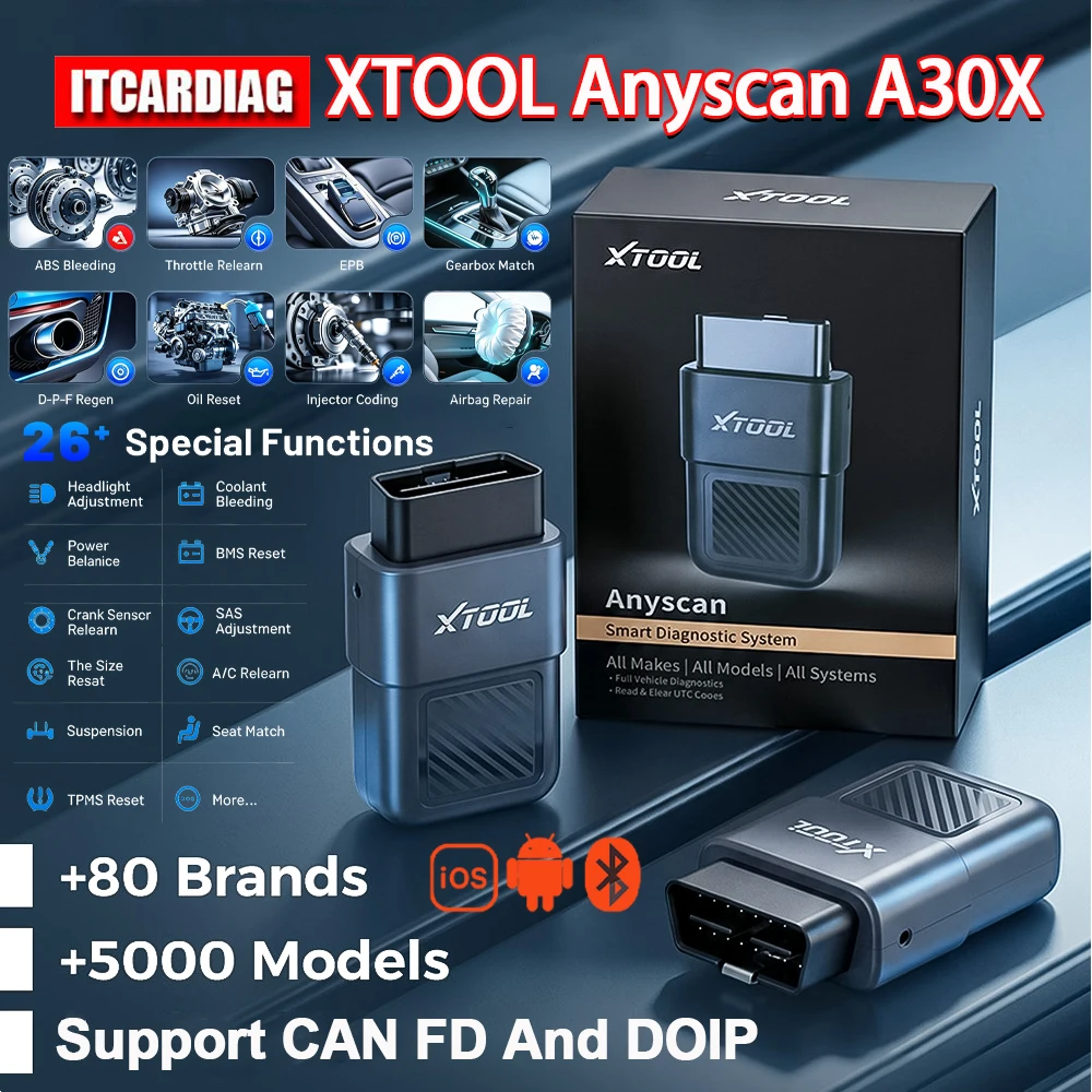 XTOOL Anyscan A30X Bidirektionaler Scanner Bluetooth OBD2 Codeleser OBD DTC Code 26+ Funktionen Über 5000 Fahrzeuge Kostenlose Updates PK A30M