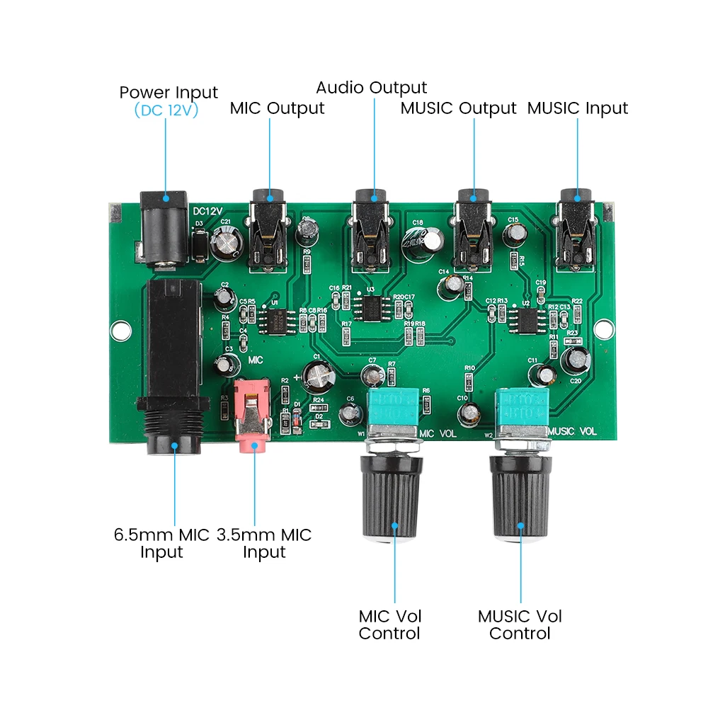 AIYIMA 2Way 음악 프리앰프 마이크 앰프 보드, 노래방 믹싱 앰프, 컴퓨터 오디오 신호 믹서 보드, DC 12-24