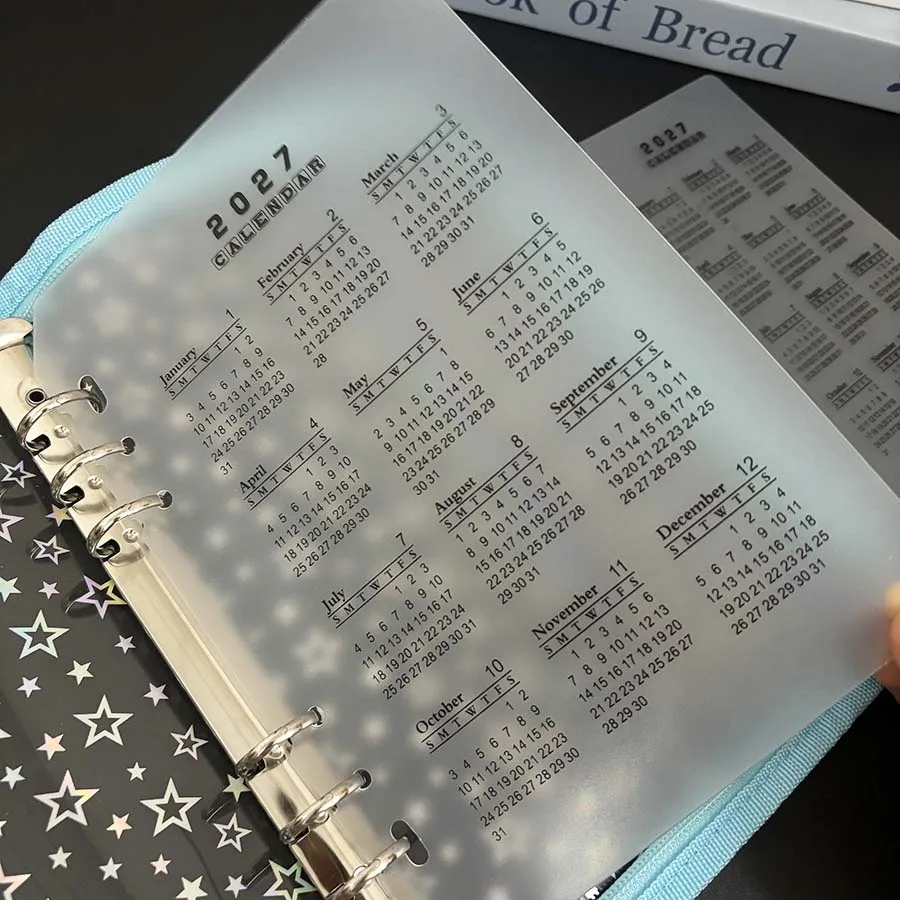 2027 A5/A6 Loseblatt-Kalender-Trennblatt mit 6 Löchern, langlebiges, transparentes, mattiertes PP-Material für die Zeitplanung, Rückseite – Detail 5