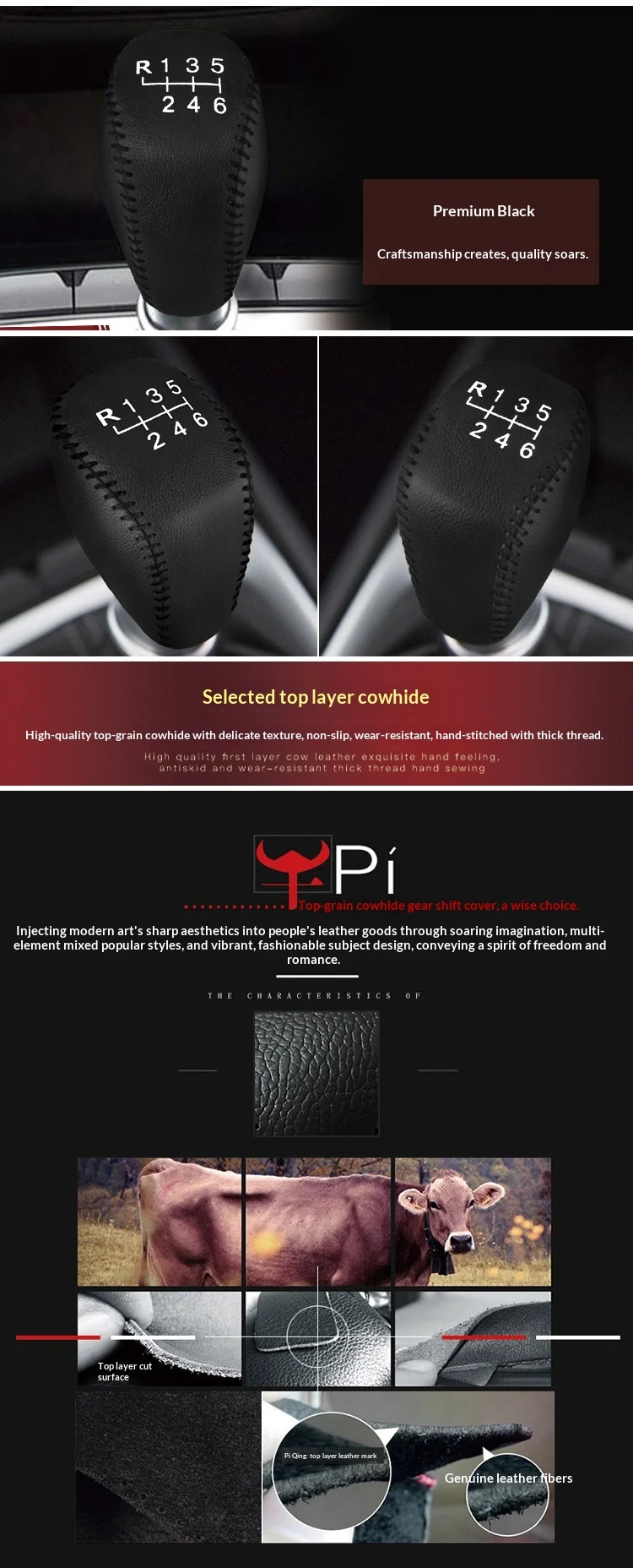 2PCS Zubehör für Kia Sportage 2011-2017 Leder-Schaltknauf-Abdeckung Handbremsenabdeckung PU – Detail 4